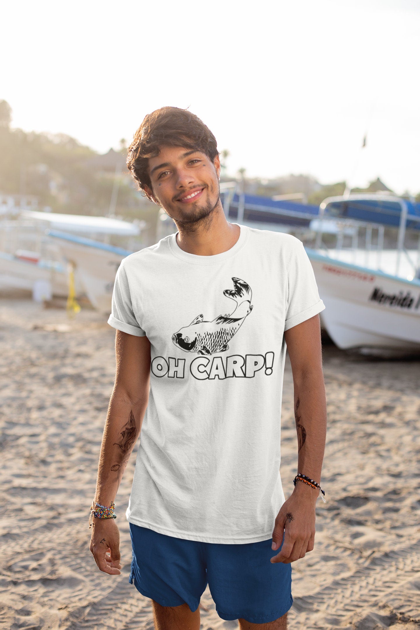 Mens Oh Cr*p Carp Funny Fishing Reel Bait T shirt (Tee)