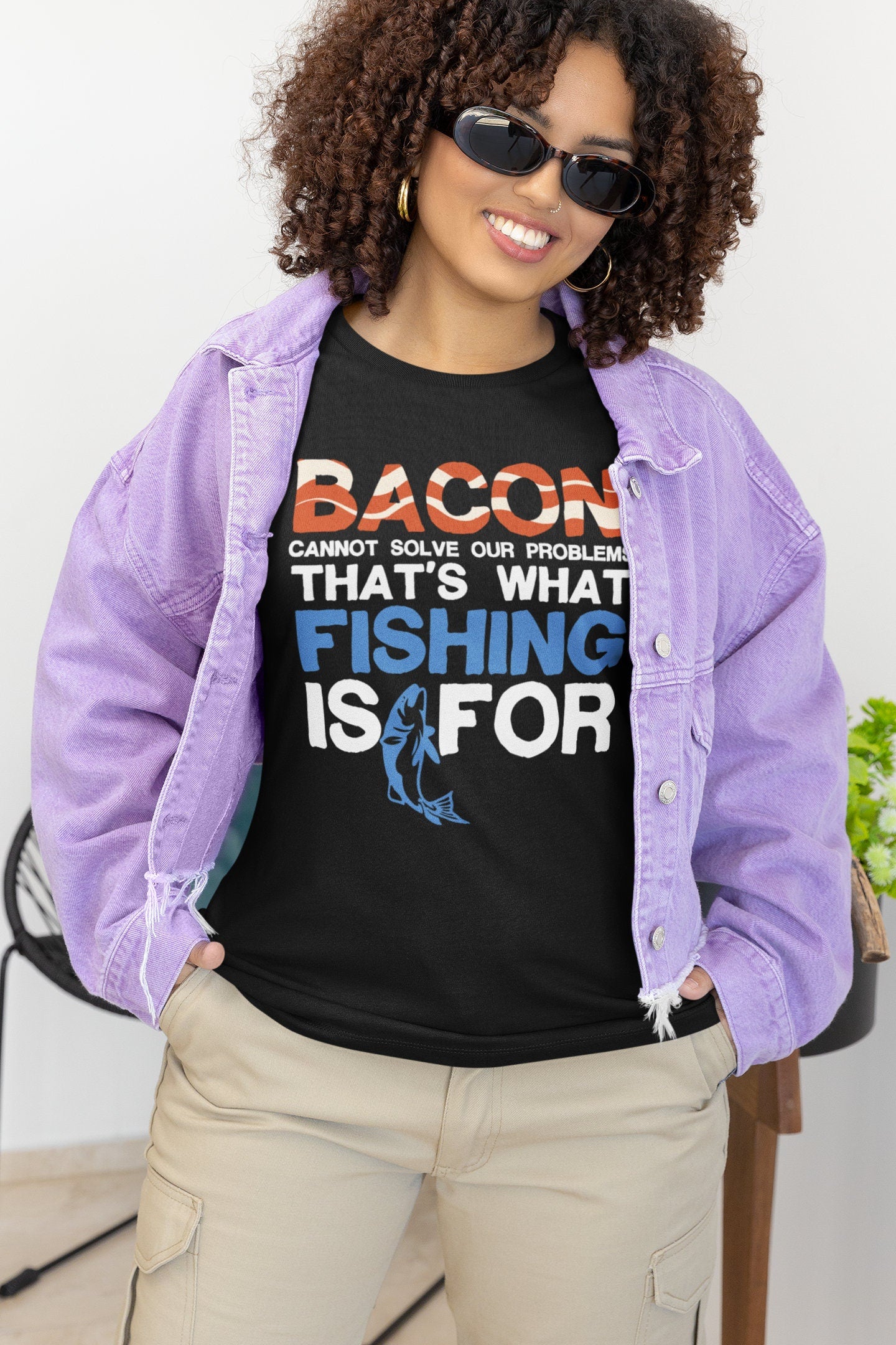 Womens Bacon Fishing Bait Running Carp Worms Ladies T shirt (Tee, Top)