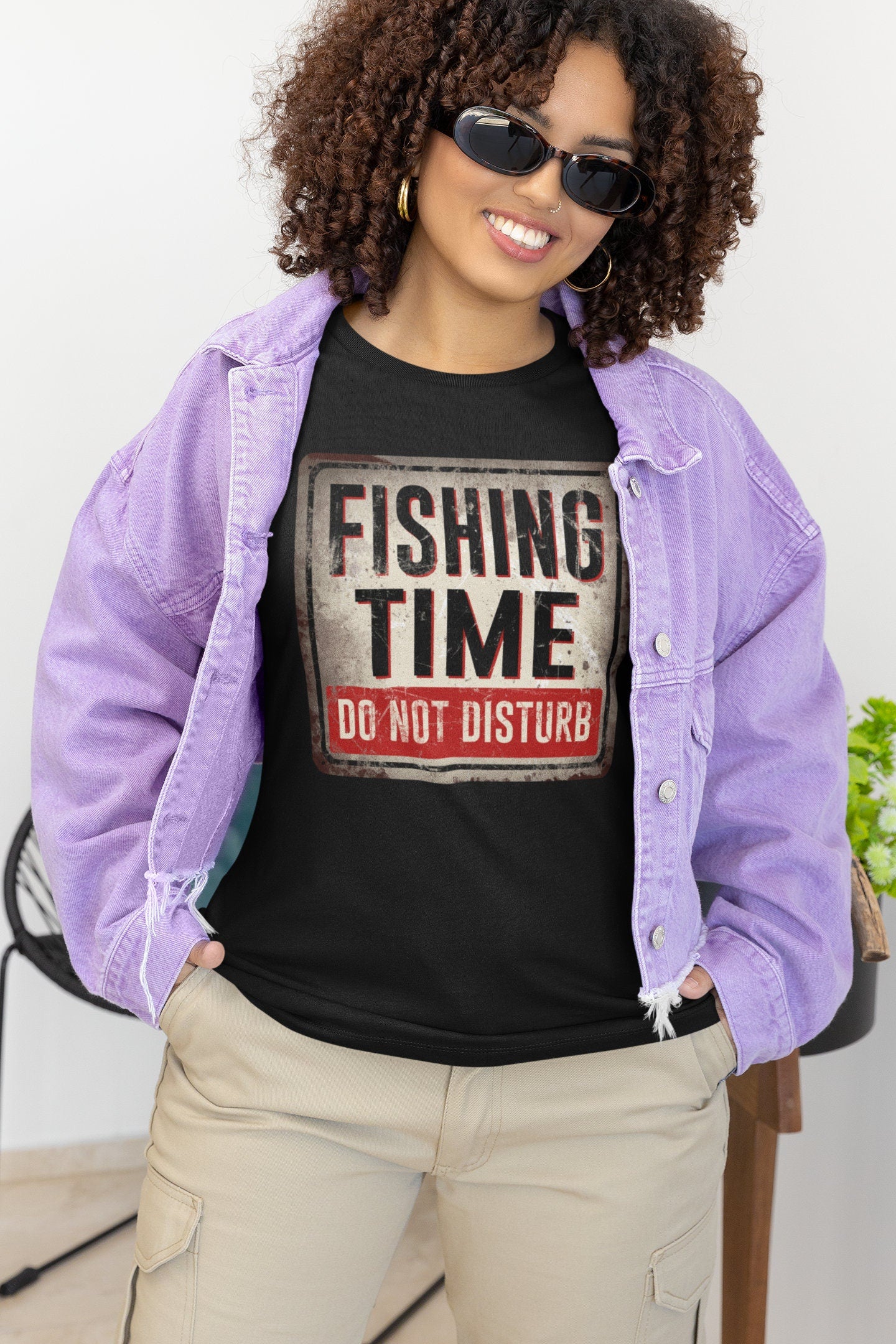 Fishing Time Do Not Disturb Warning Sign Womens Ladies T shirt (Tee, Top)