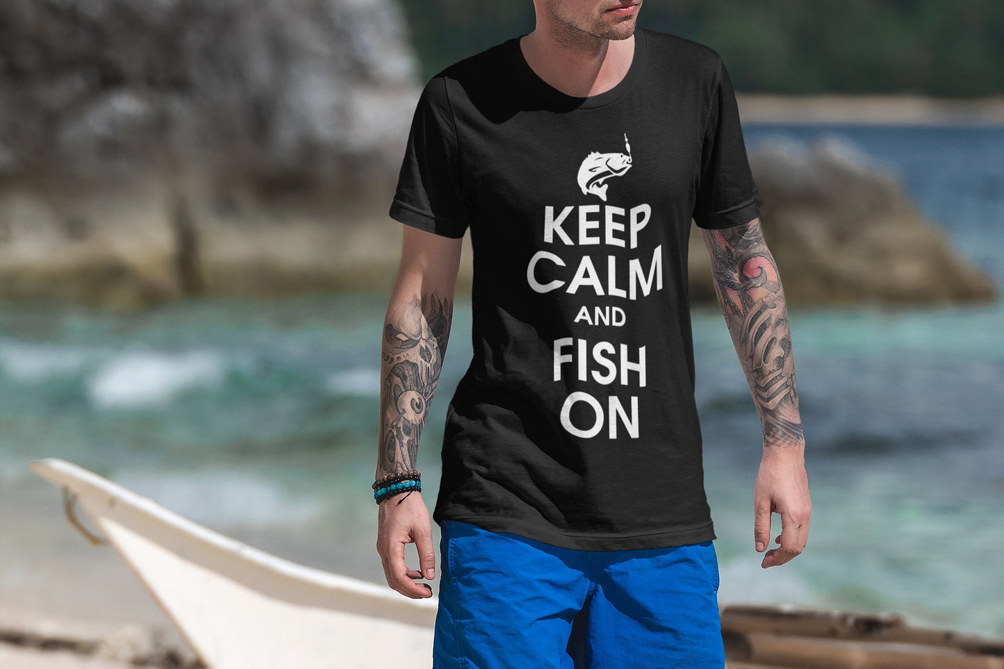 Keep Calm and Fish On Fishing Rod Line Bass Fishing T-shirt
