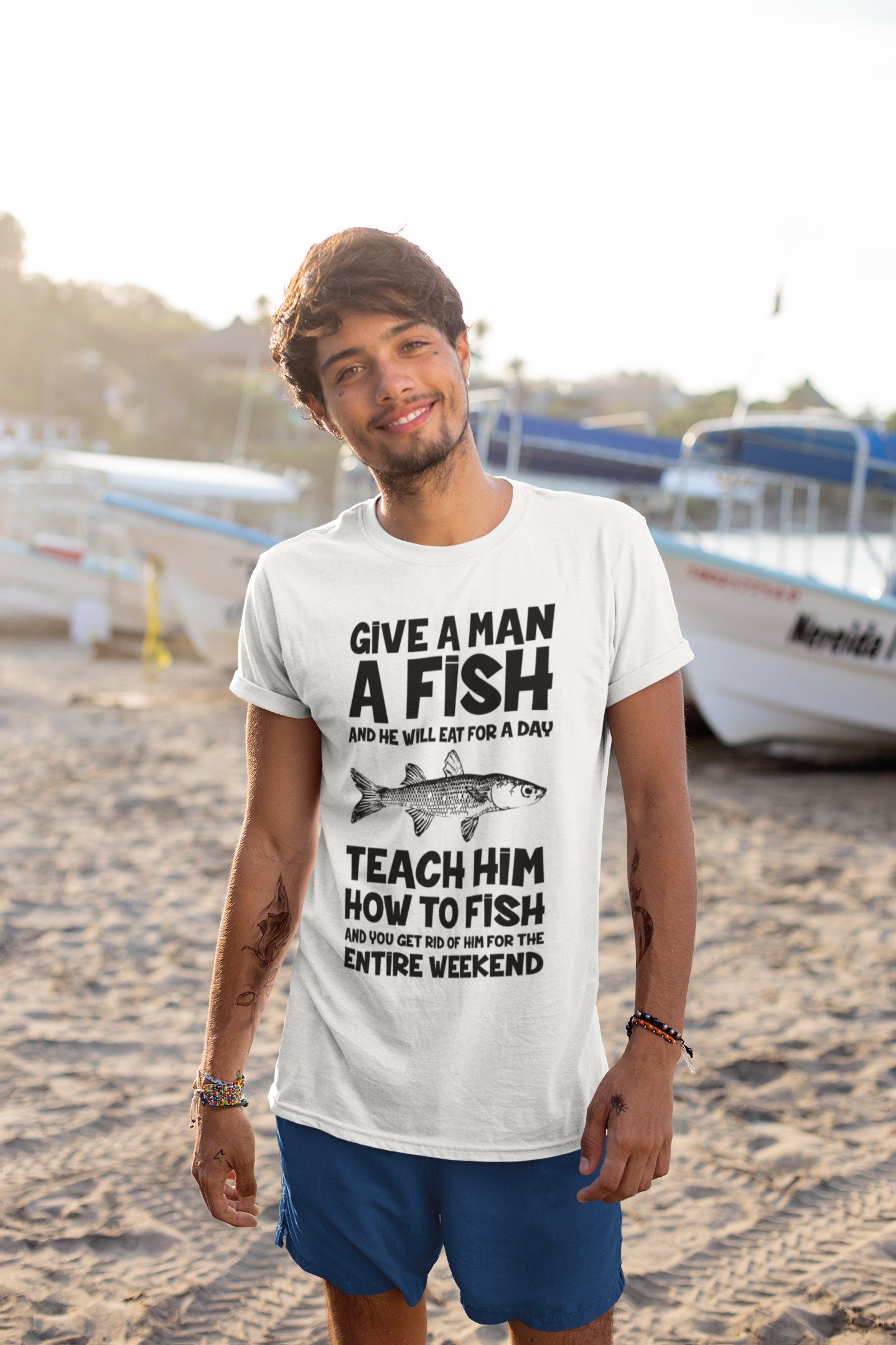 Give a Man a Fish Funny Mens Fishing Angler T-shirt