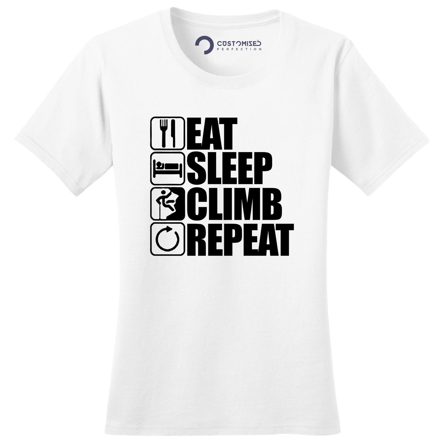 Rock Climbing Ladies T-shirt, Climbing Gift Shirt, Funny Ladies Shirt Adventure Gift, Climber Lover Gift, Eat Sleep Climber Ladies Shirt