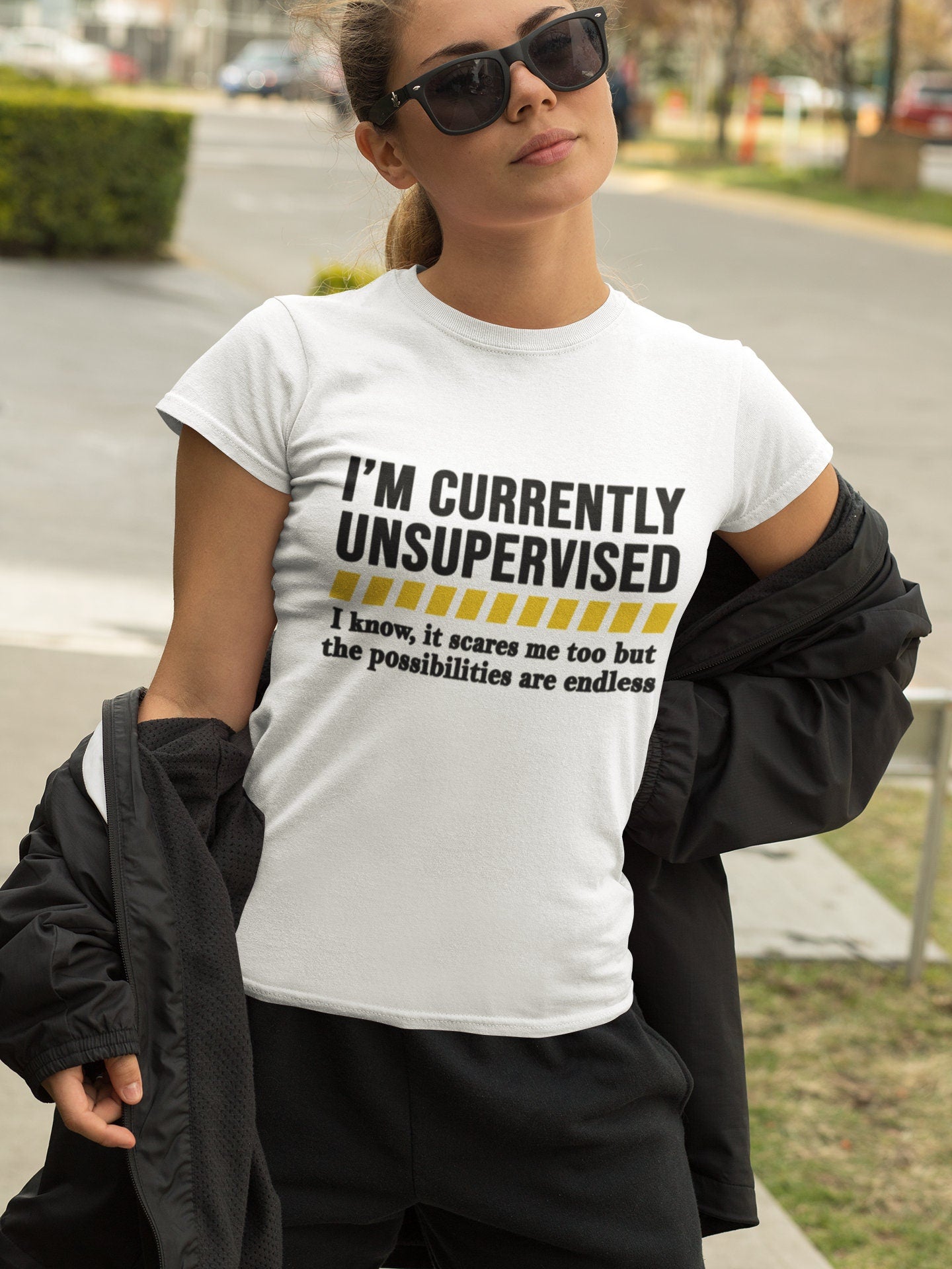 Funny T-shirt, Funny Womens Shirt, Funny Saying Shirt, Funny Mom Shirt, Sarcastic Shirt, Sassy Shirt, Currently Unsupervised Ladies Shirt