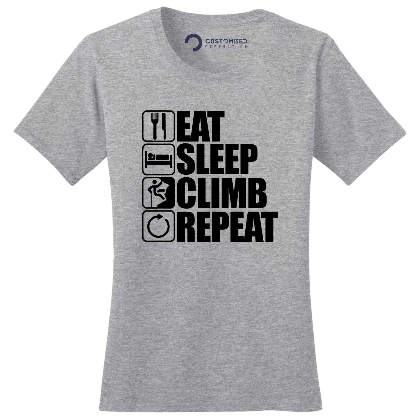 Rock Climbing Ladies T-shirt, Climbing Gift Shirt, Funny Ladies Shirt Adventure Gift, Climber Lover Gift, Eat Sleep Climber Ladies Shirt