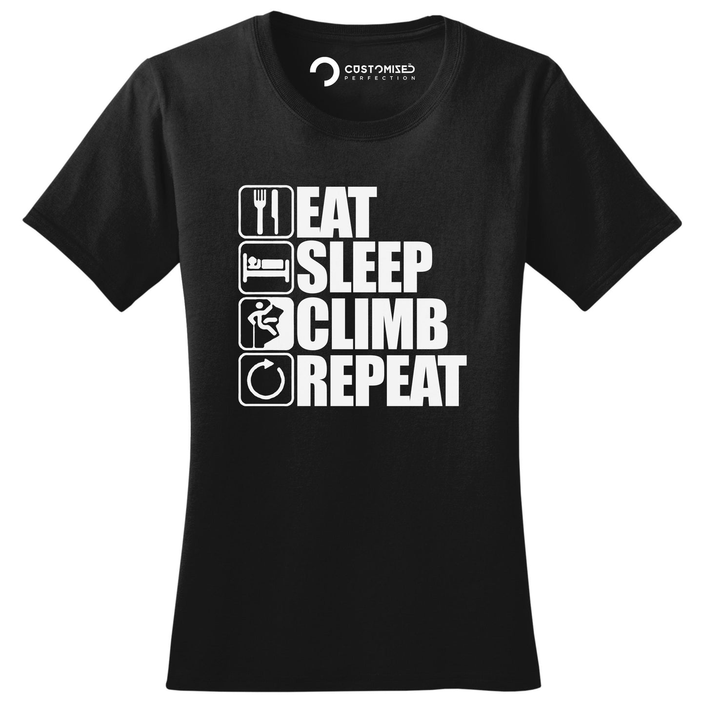 Rock Climbing Ladies T-shirt, Climbing Gift Shirt, Funny Ladies Shirt Adventure Gift, Climber Lover Gift, Eat Sleep Climber Ladies Shirt