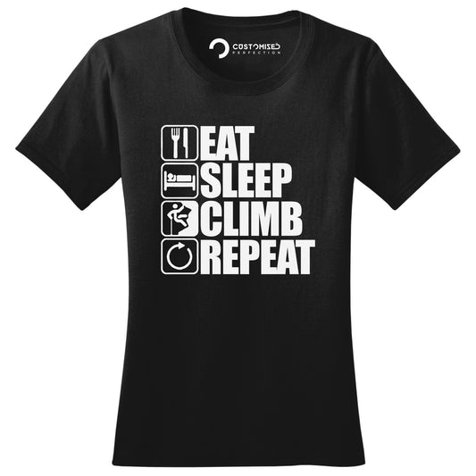 Rock Climbing Ladies T-shirt, Climbing Gift Shirt, Funny Ladies Shirt Adventure Gift, Climber Lover Gift, Eat Sleep Climber Ladies Shirt