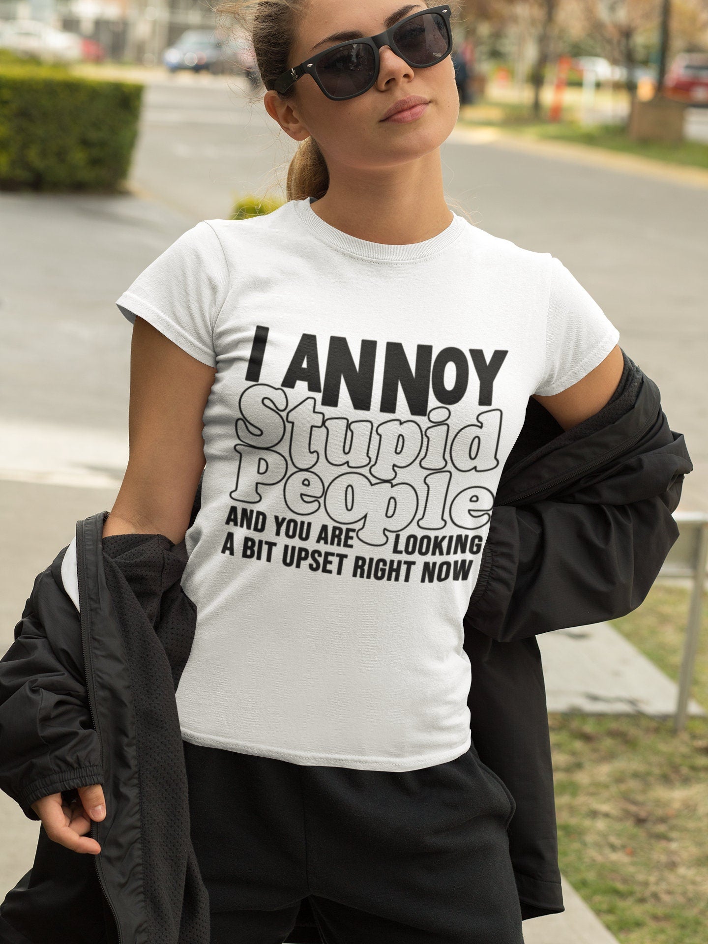 Funny Saying Ladies T-Shirt, Funny Mom Shirt, Funny Shirt for Women, Sarcastic Shirt Gift for Grandma, I Annoy Stupid People Ladies Shirt