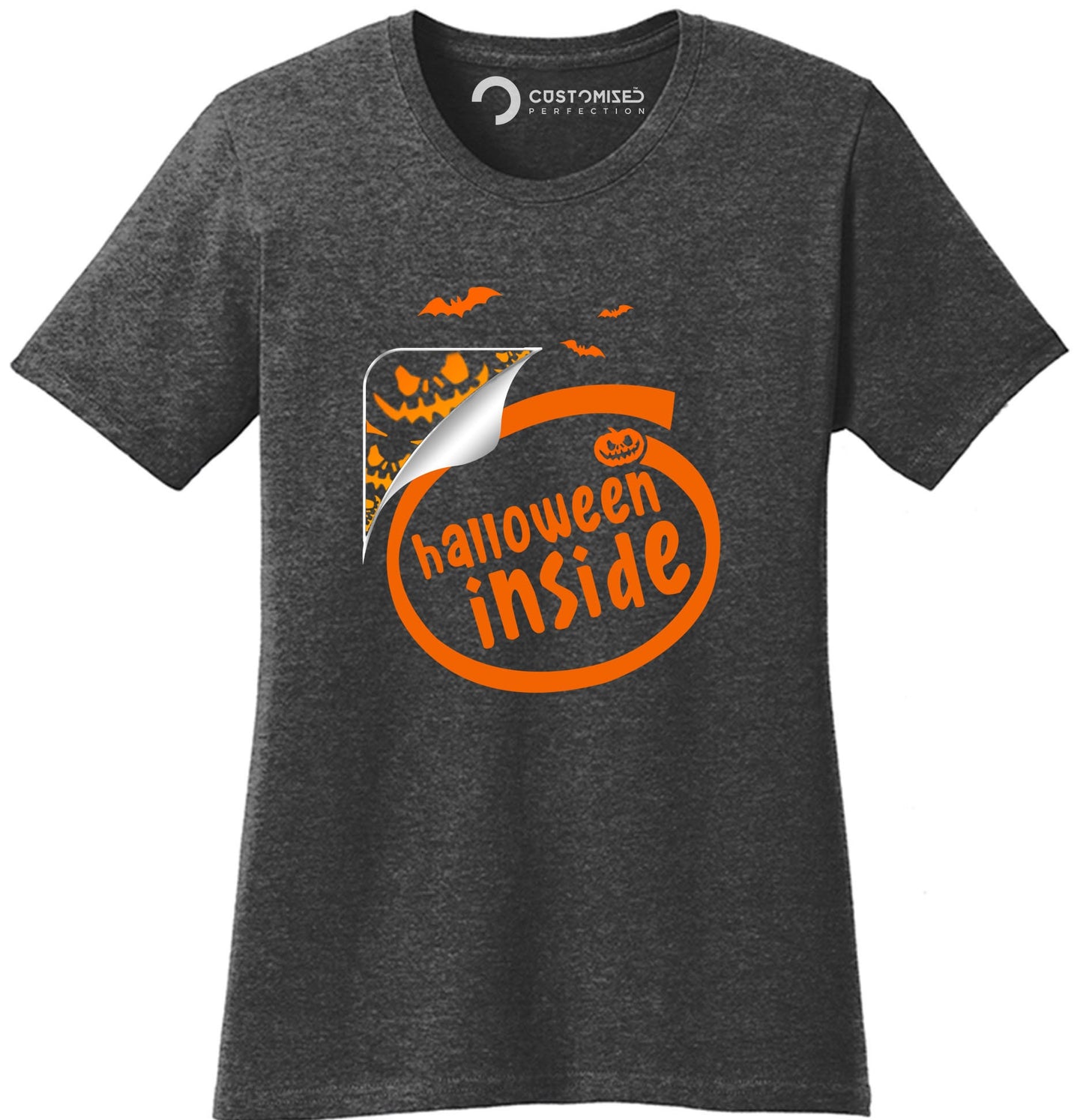 Funny Halloween Pumpkin Shirt for Women, Halloween Party Tee, Cute Halloween Women Fall Shirt, Halloween Inside Jack-O-Lantern Ladies Shirt