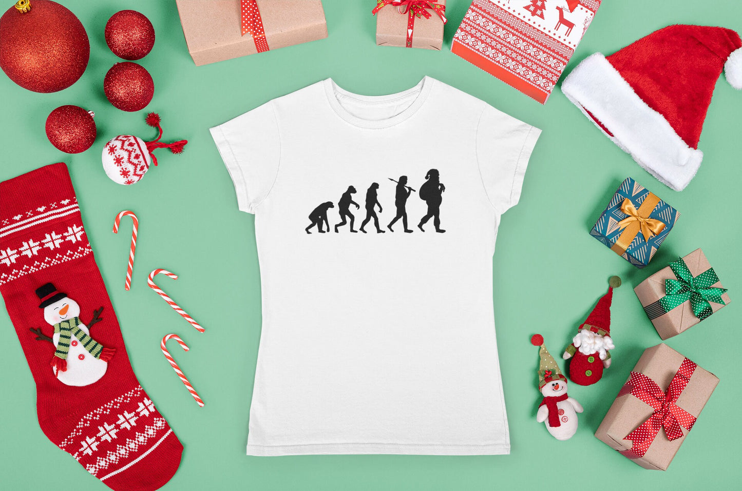 Funny Santa Shirt for Women, Funny Santa Claus Family Shirts, Funny Christmas Shirt, Funny Holiday Shirt, Evolution Of Santa Ladies Shirt