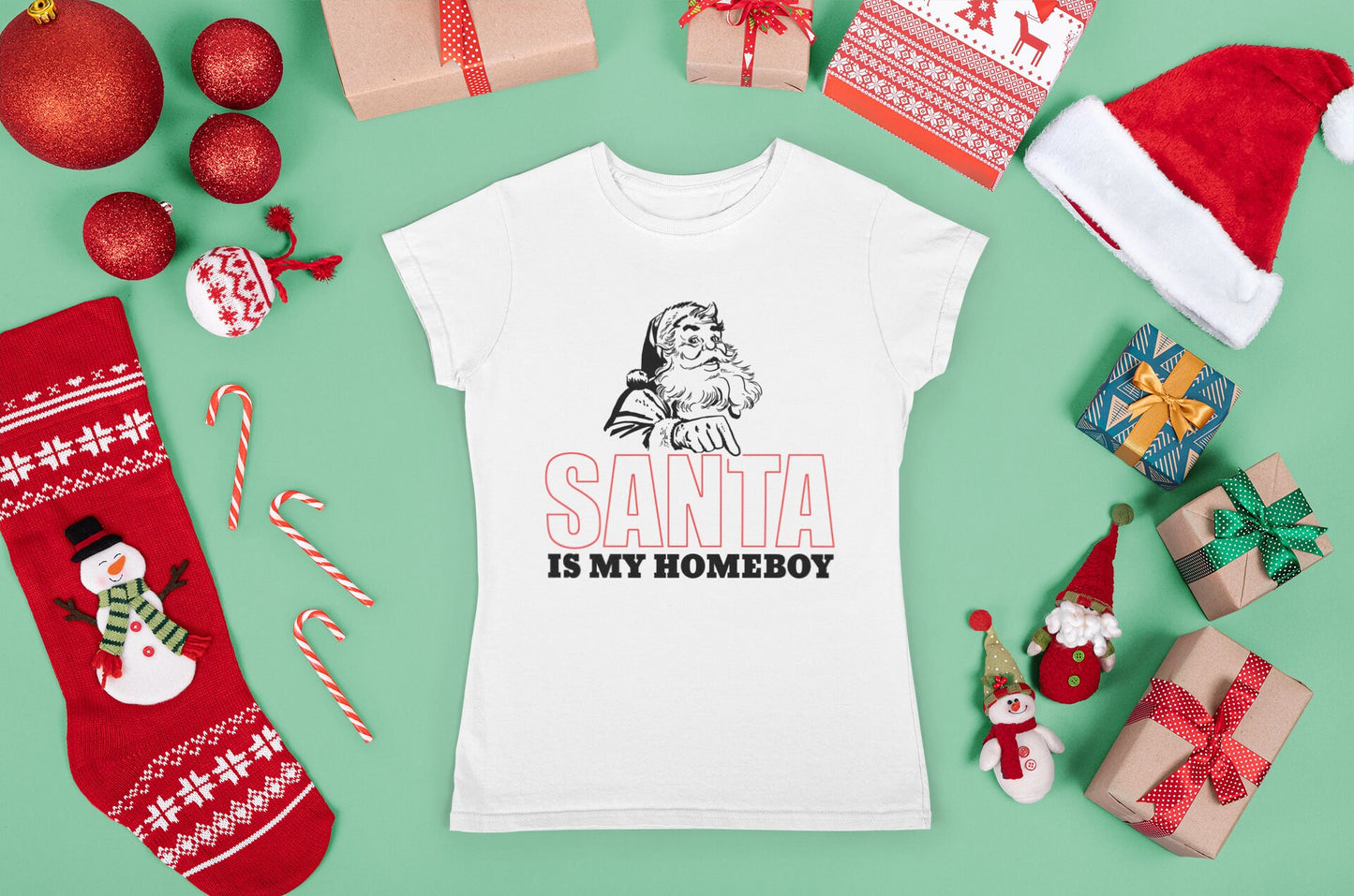 Funny Santa Claus Saying Shirt, Christmas Funny Shirt for Women, Funny Holiday Shirt, Christmas Gift Shirt, Santa Is My Homeboy Ladies Shirt