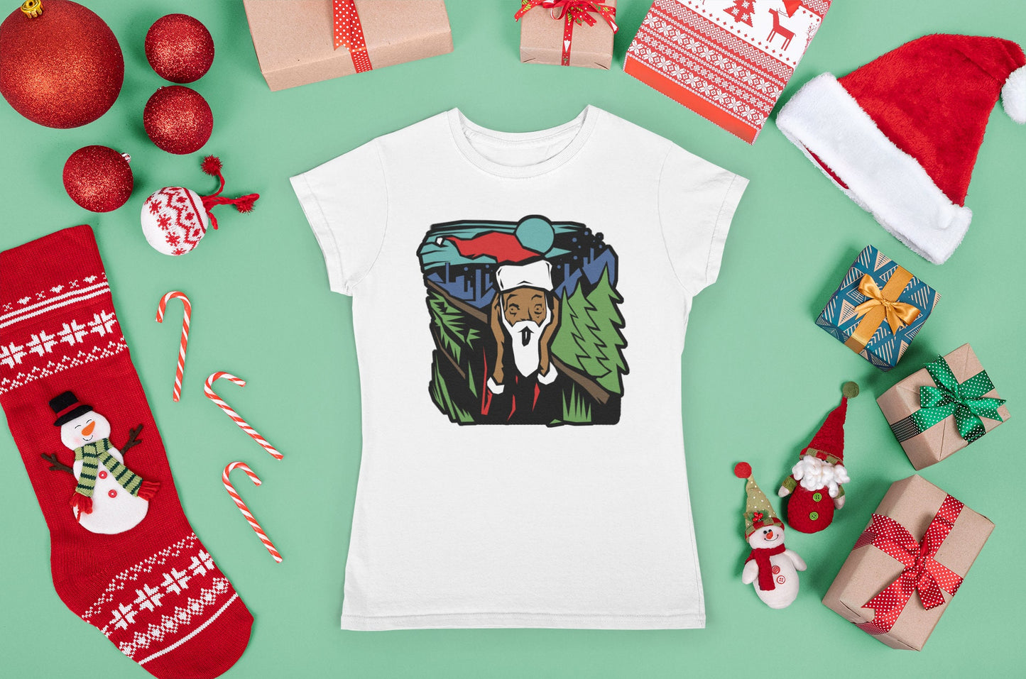 Funny Santa Shirt for Women, Funny Christmas Shirt, Funny Santa Claus T shirt, Santa Claus Scream Shirt, Santa Van Gogh Scream Ladies Shirt