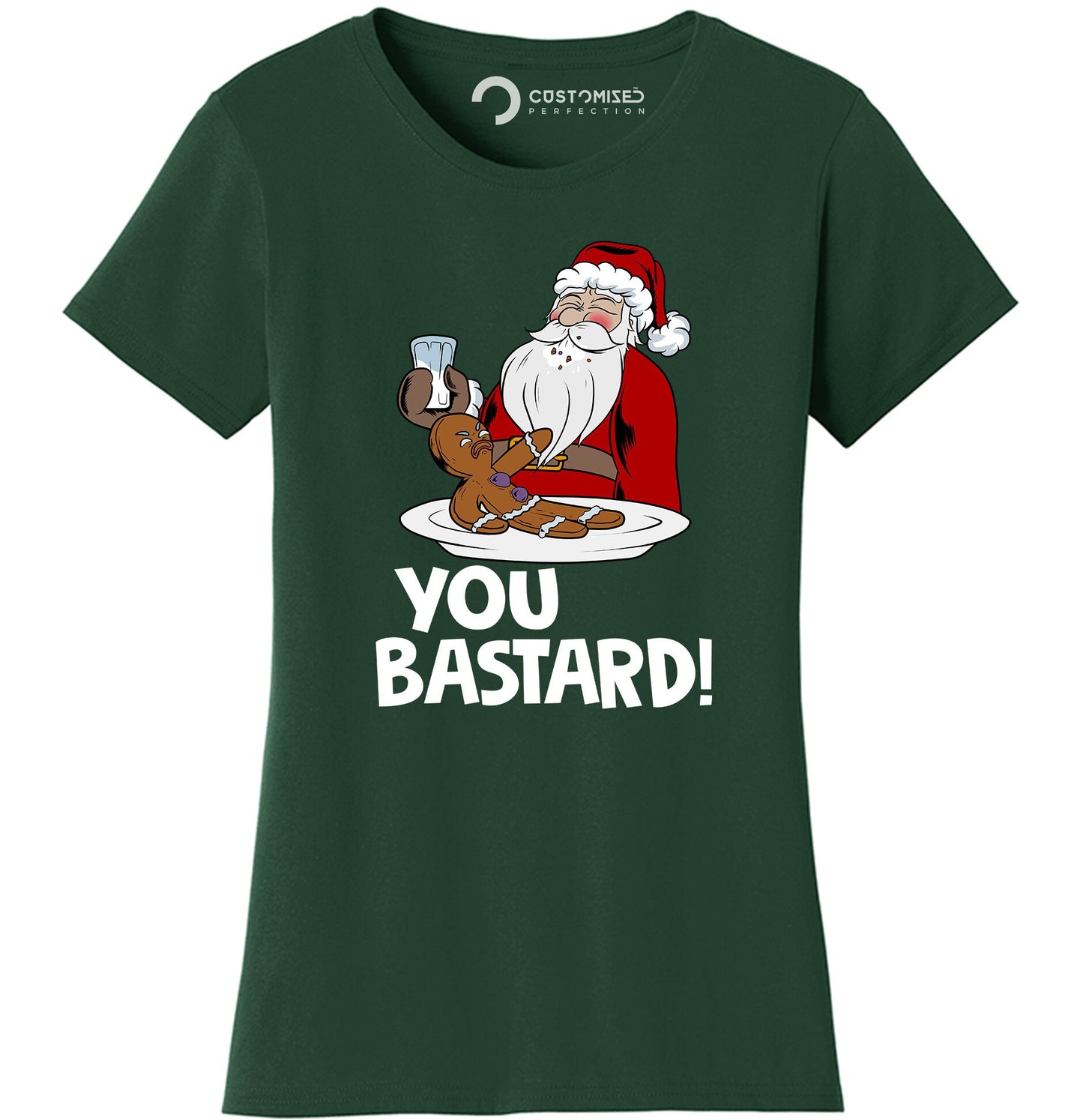 Funny Santa Claus Shirt for Women, Funny Santa Gingerbread Man T shirt, Funny Holiday Shirt Gift, You Bastard Gingerbread Man Ladies Shirt