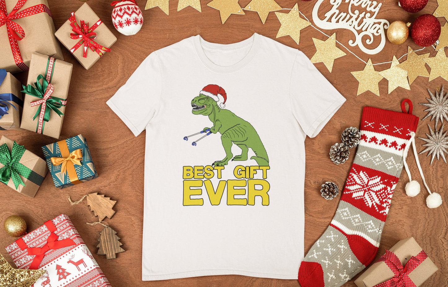 Funny Christmas Dinosaur Shirt, Funny Christmas Gift T Shirt, Dinosaur Santa Holiday Shirt, Men's Dinosaur T shirt, T-rex Gift Men's Shirt