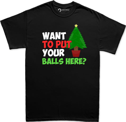 Funny Christmas Shirt, Christmas Tree Shirt, Funny Holiday Shirt, Christmas T shirt, Merry Christmas Tee, Want To Put Your Balls Here? Shirt