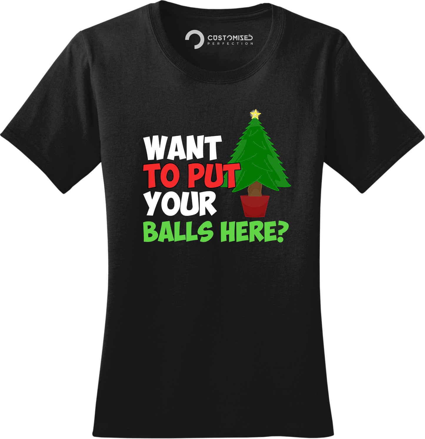 Funny Christmas Shirt, Christmas Tree Shirt, Funny Holiday Shirt, Christmas T shirt, Merry Christmas Tee, Want To Put Your Balls Here? Shirt