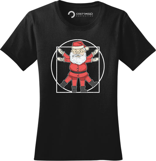 Vitruvian Man Christmas Shirt for Women, Funny Xmas Crew Shirt, Funny Holiday Shirt, Funny Santa Claus Shirt, Vitruvian Santa Ladies Shirt