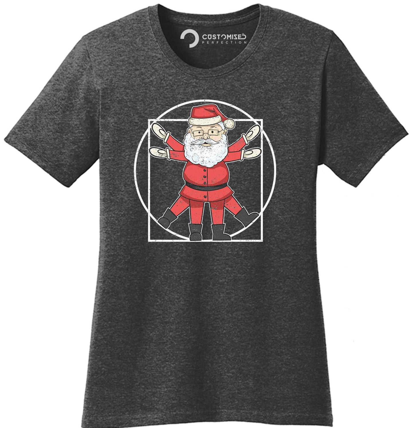 Vitruvian Man Christmas Shirt for Women, Funny Xmas Crew Shirt, Funny Holiday Shirt, Funny Santa Claus Shirt, Vitruvian Santa Ladies Shirt