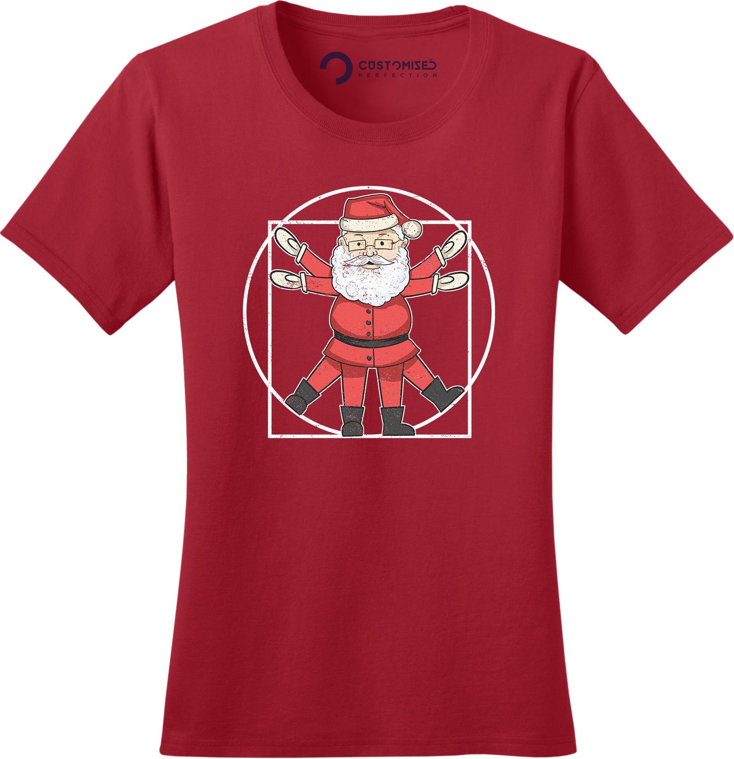 Vitruvian Man Christmas Shirt for Women, Funny Xmas Crew Shirt, Funny Holiday Shirt, Funny Santa Claus Shirt, Vitruvian Santa Ladies Shirt