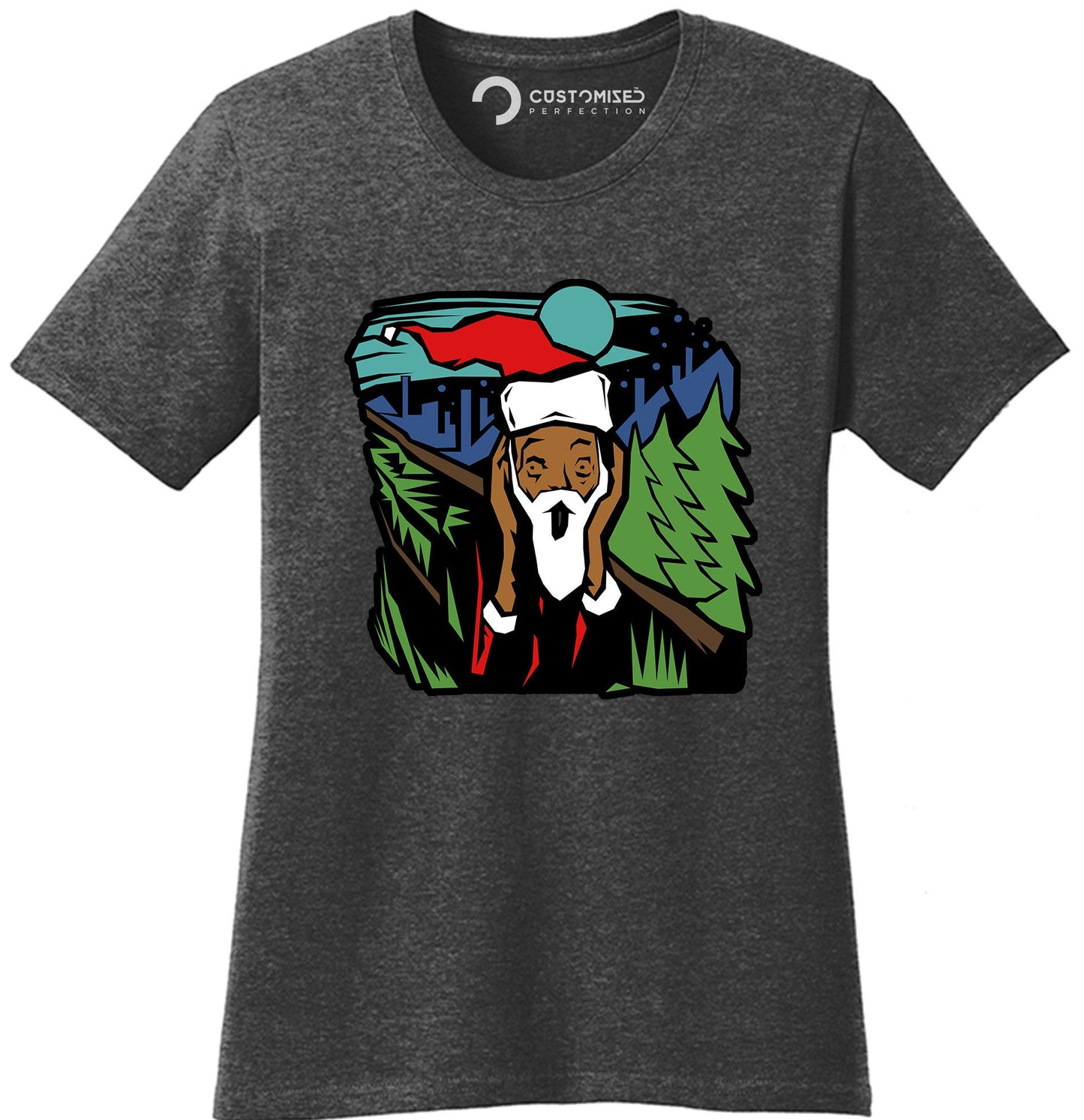 Funny Santa Shirt for Women, Funny Christmas Shirt, Funny Santa Claus T shirt, Santa Claus Scream Shirt, Santa Van Gogh Scream Ladies Shirt