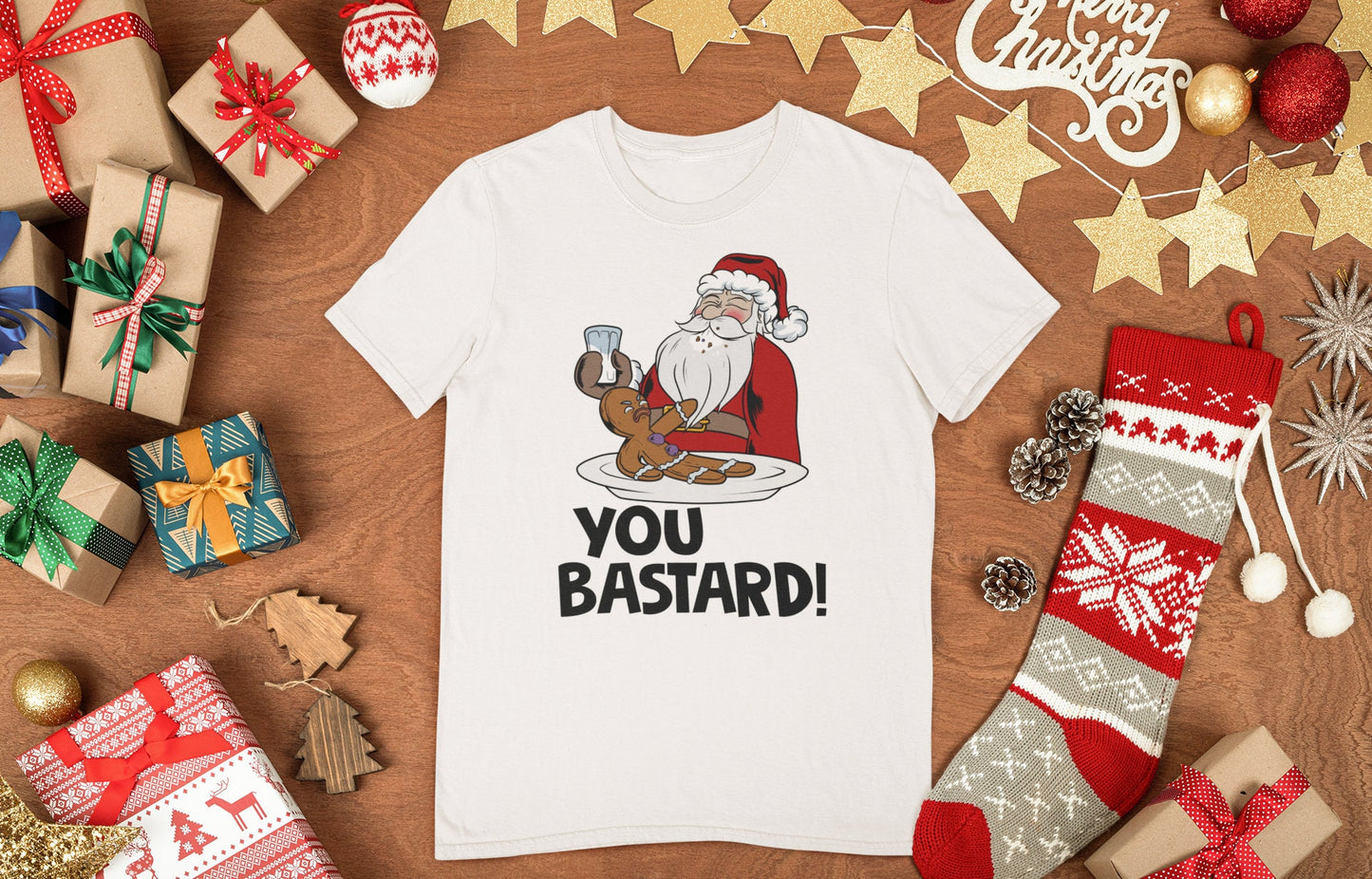 Funny Santa Claus Shirt for Men, Funny Santa Gingerbread Shirt, Funny Gifts T shirt, Xmas Family Shirt, You Bastard Gingerbread Man Shirt