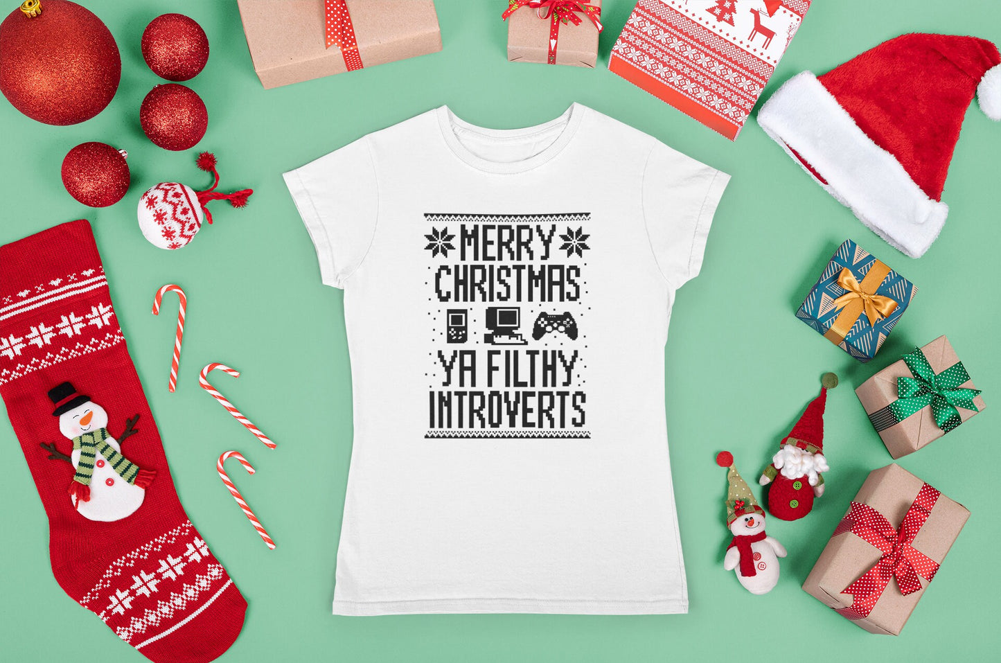 Funny Christmas Shirt, Nerd Shirt for Her, Retro Christmas Shirt, Homebody Christmas Shirt, Merry Christmas Filthy Introverts Ladies T-shirt