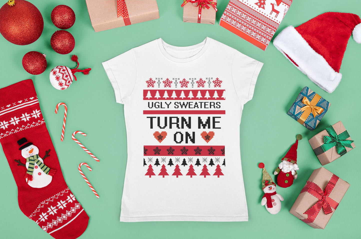 Funny Christmas Shirt for Women, Funny Christmas Gift Shirt, Ugly Christmas Tee, Funny Holiday Shirt, Ugly Sweaters Turn Me On Ladies Shirt