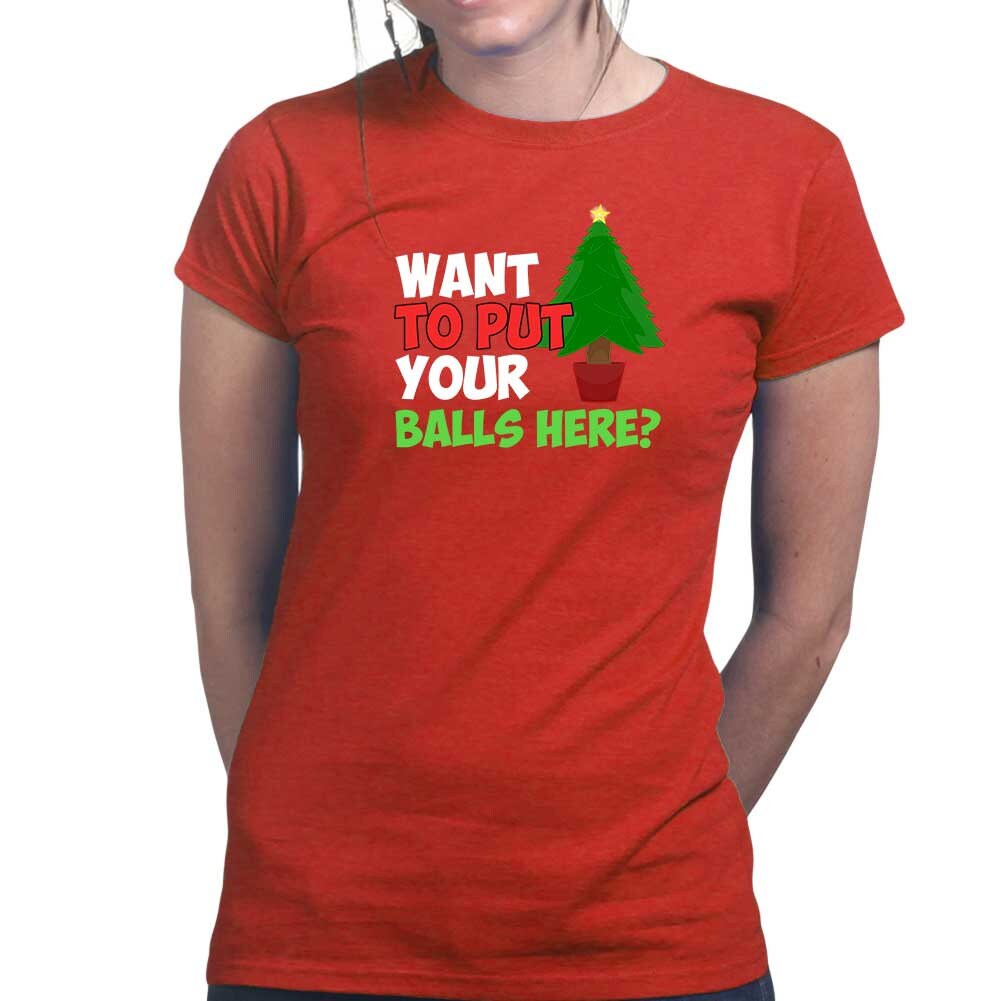 Funny Christmas Shirt, Christmas Tree Shirt, Funny Holiday Shirt, Christmas T shirt, Merry Christmas Tee, Want To Put Your Balls Here? Shirt