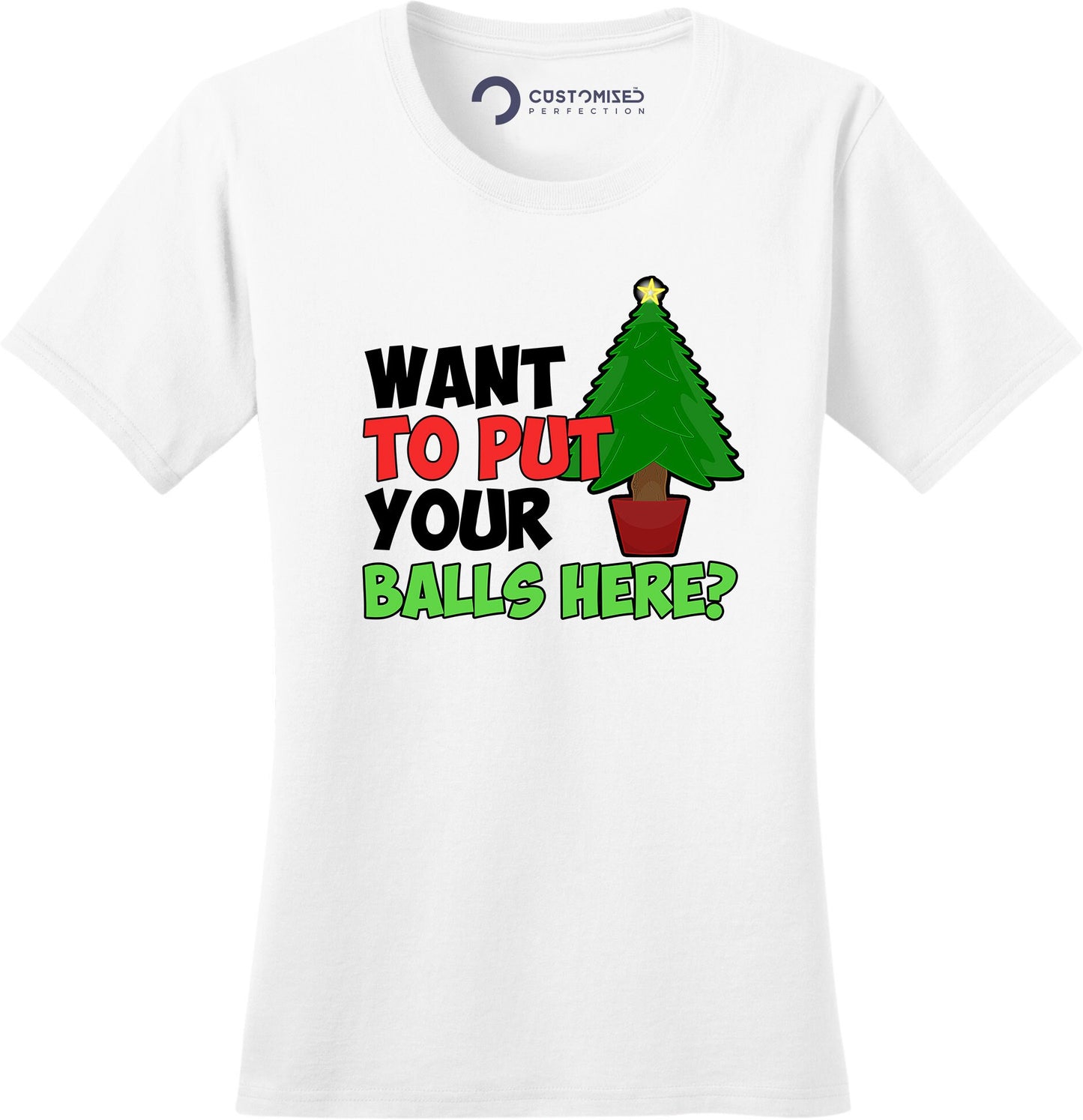 Funny Christmas Shirt, Christmas Tree Shirt, Funny Holiday Shirt, Christmas T shirt, Merry Christmas Tee, Want To Put Your Balls Here? Shirt