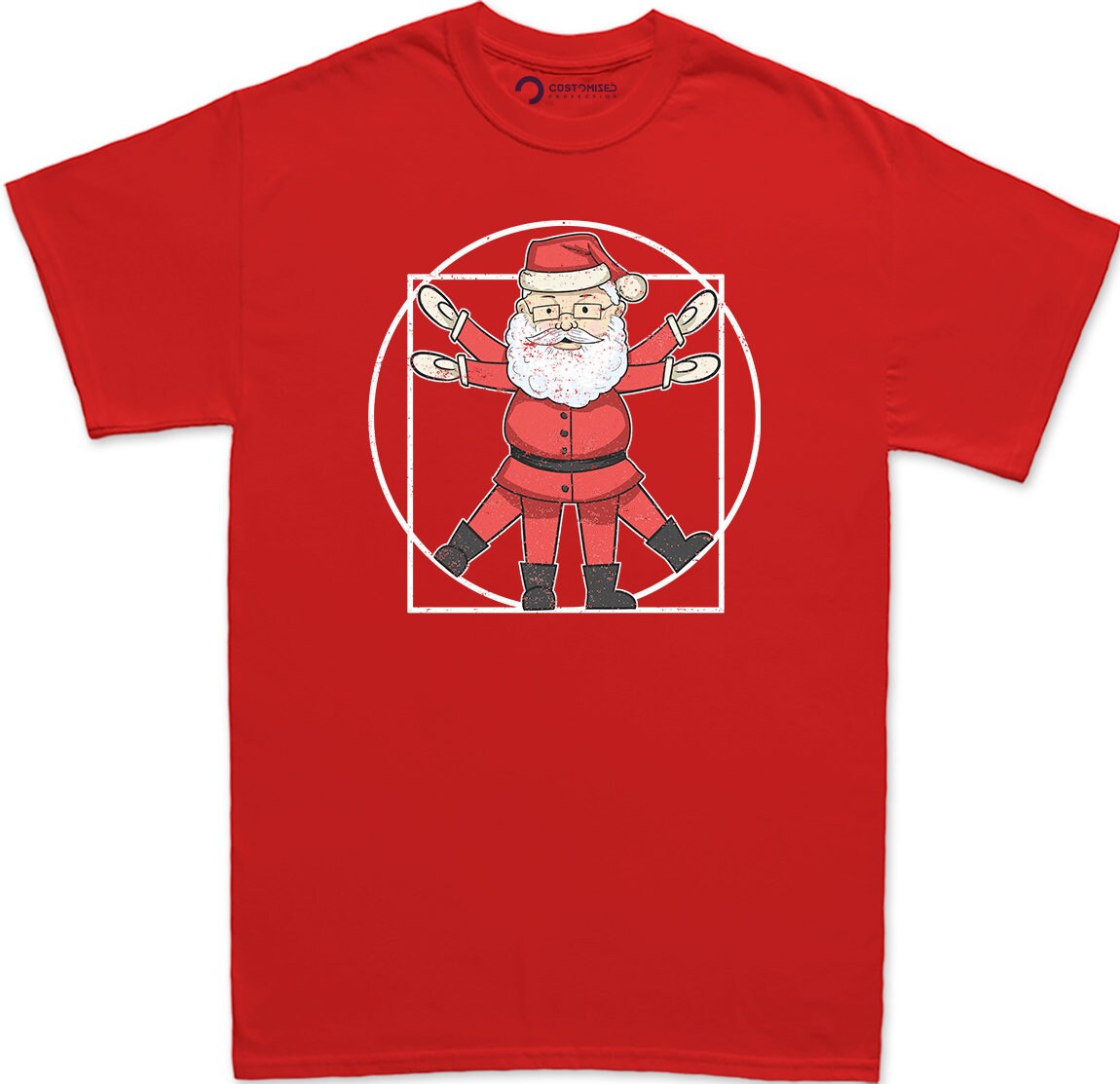 Vitruvian Man Christmas T shirt, Funny Christmas Crew Shirt, Funny Holiday Shirt, Funny Santa Claus Xmas Shirt, Vitruvian Santa Mens Shirt