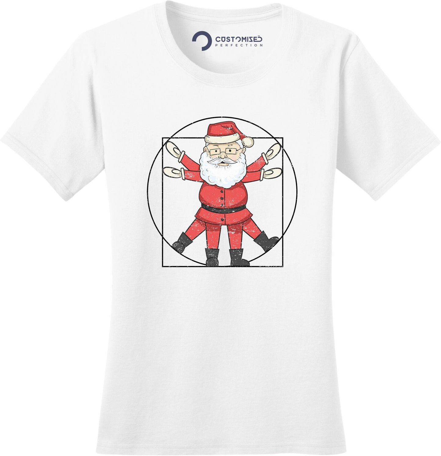 Vitruvian Man Christmas Shirt for Women, Funny Xmas Crew Shirt, Funny Holiday Shirt, Funny Santa Claus Shirt, Vitruvian Santa Ladies Shirt