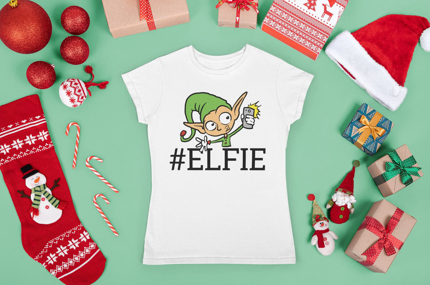 Funny Elf Shirt for Women, Elf Santa Christmas Shirt, Funny Holiday Shirt, Funny Christmas Gift for Her, Elf Santa Selfie Ladies T Shirt