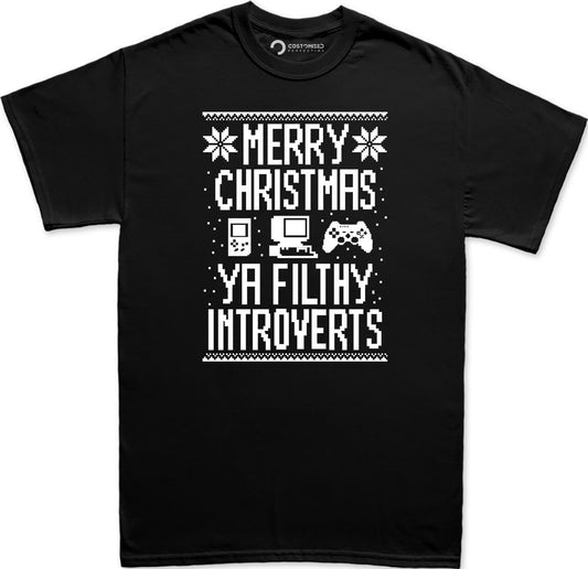 Funny Christmas Shirt, Nerd Shirt for Men, Retro Christmas Shirt, Homebody Christmas Shirt, Merry Christmas Filthy Introverts Mens T-shirt