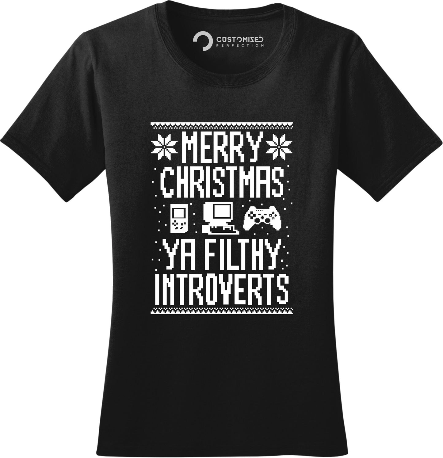 Funny Christmas Shirt, Nerd Shirt for Her, Retro Christmas Shirt, Homebody Christmas Shirt, Merry Christmas Filthy Introverts Ladies T-shirt