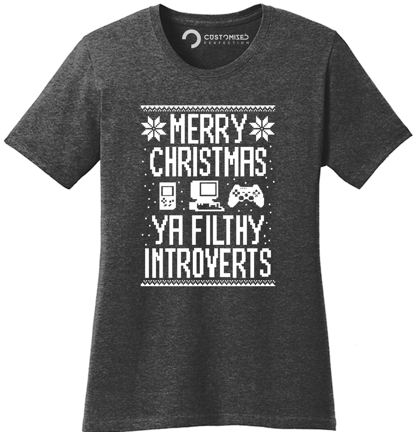 Funny Christmas Shirt, Nerd Shirt for Her, Retro Christmas Shirt, Homebody Christmas Shirt, Merry Christmas Filthy Introverts Ladies T-shirt