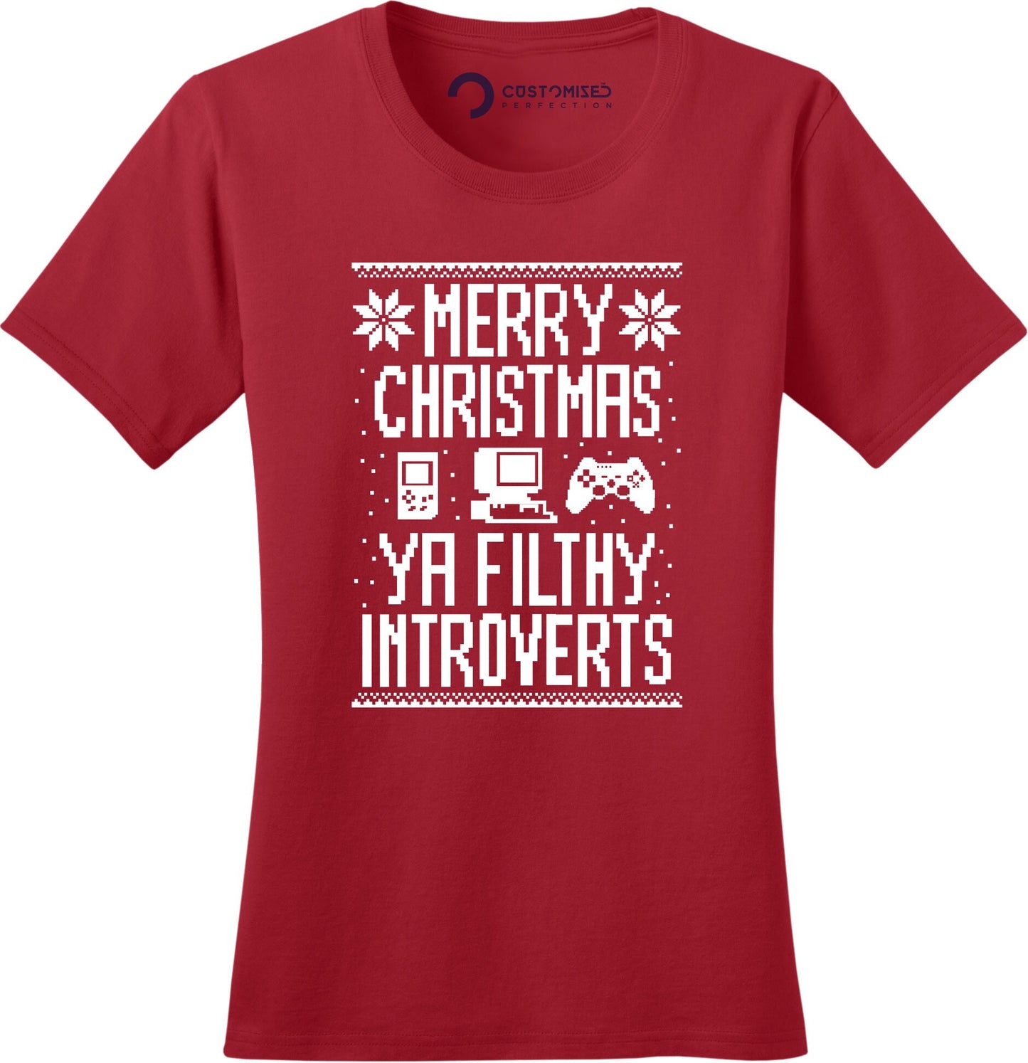 Funny Christmas Shirt, Nerd Shirt for Her, Retro Christmas Shirt, Homebody Christmas Shirt, Merry Christmas Filthy Introverts Ladies T-shirt