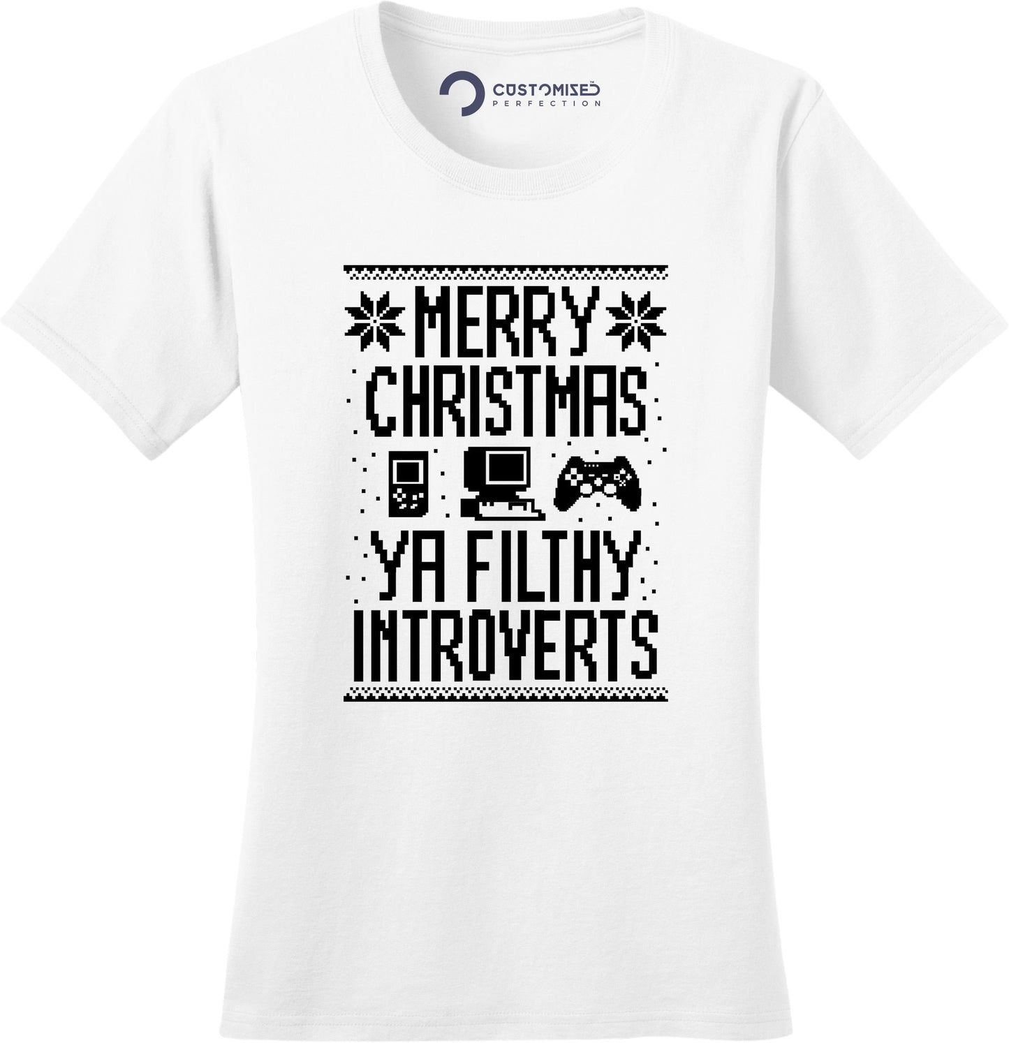 Funny Christmas Shirt, Nerd Shirt for Her, Retro Christmas Shirt, Homebody Christmas Shirt, Merry Christmas Filthy Introverts Ladies T-shirt