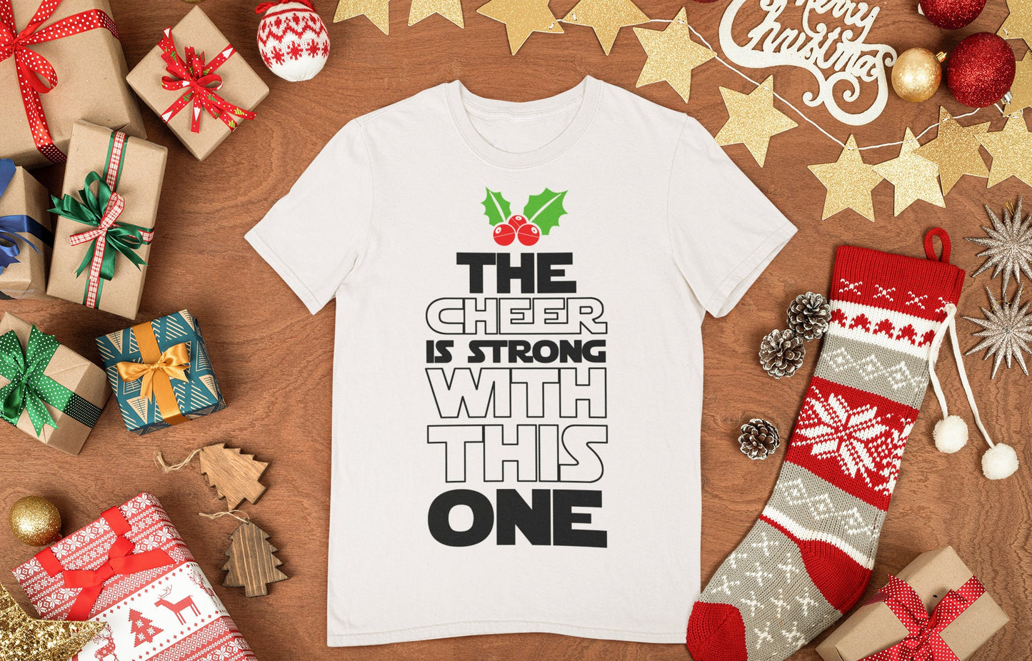 Star Christmas Wars Shirt for Men, Funny Christmas T shirt, Funny Holiday Christmas Tee, The Cheer is Strong with This One Xmas Men's Shirt
