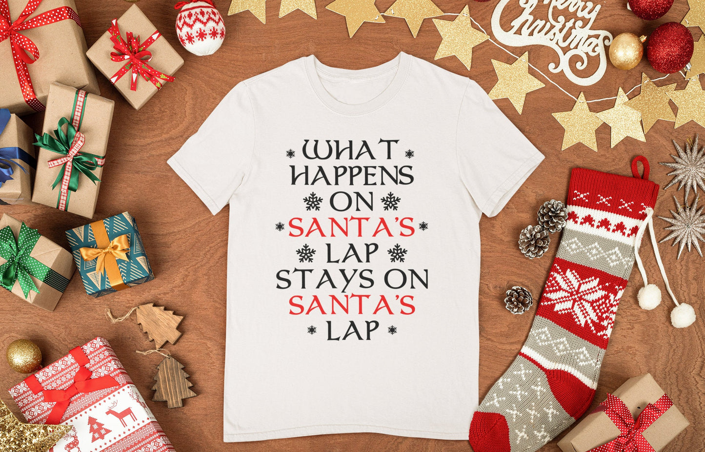 Rude Christmas Shirt for Men, Xmas Family Shirt, Funny Christmas Saying Shirt, Christmas Gift Shirt, What Happens On Santa's Lap Men's Shirt