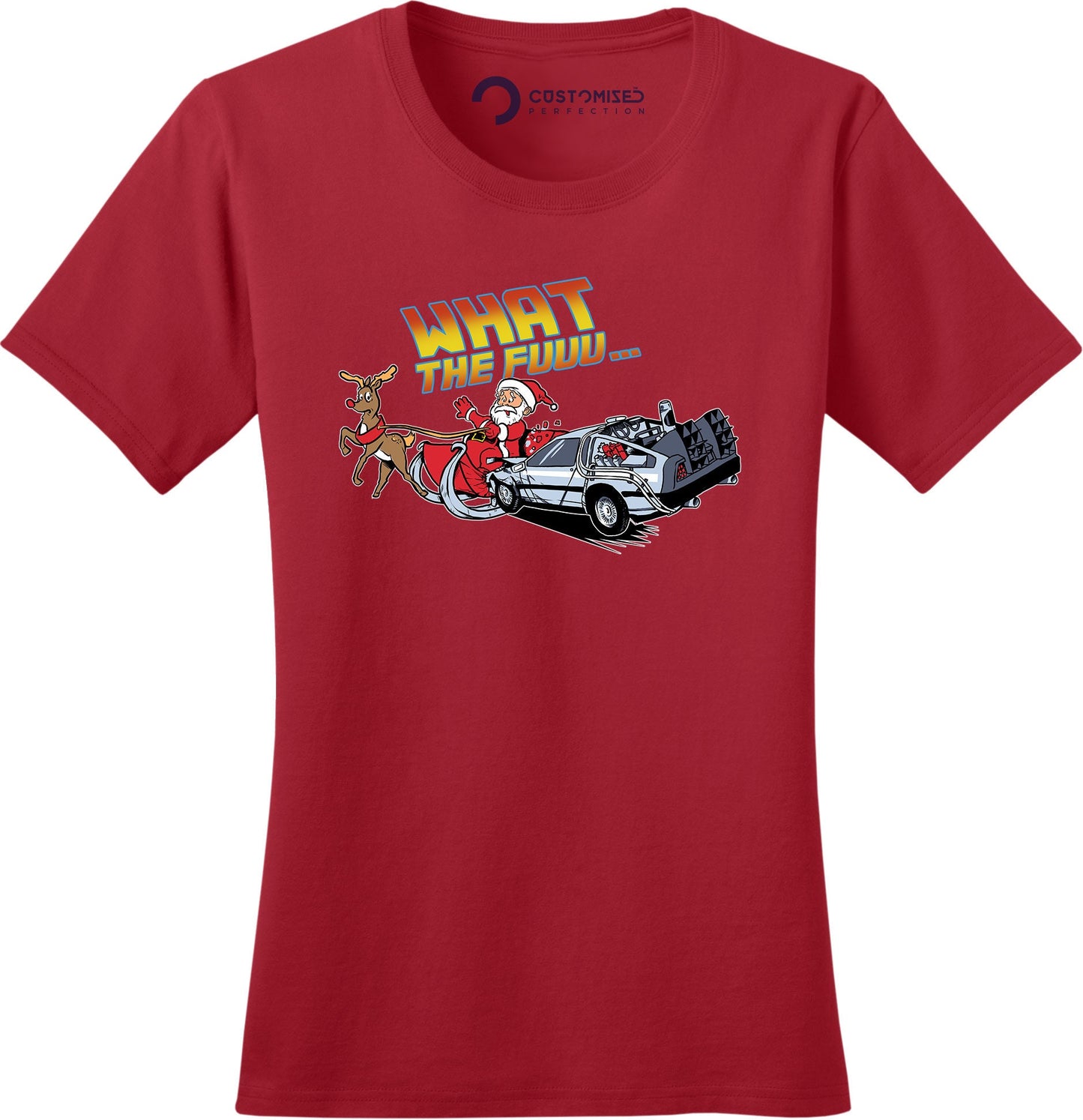 Funny Santa Shirt for Women, Back to the Christmas Future Tee, Holiday Gift Shirt, Funny Christmas Tee, 88mph Car Crashes Santa Ladies Shirt