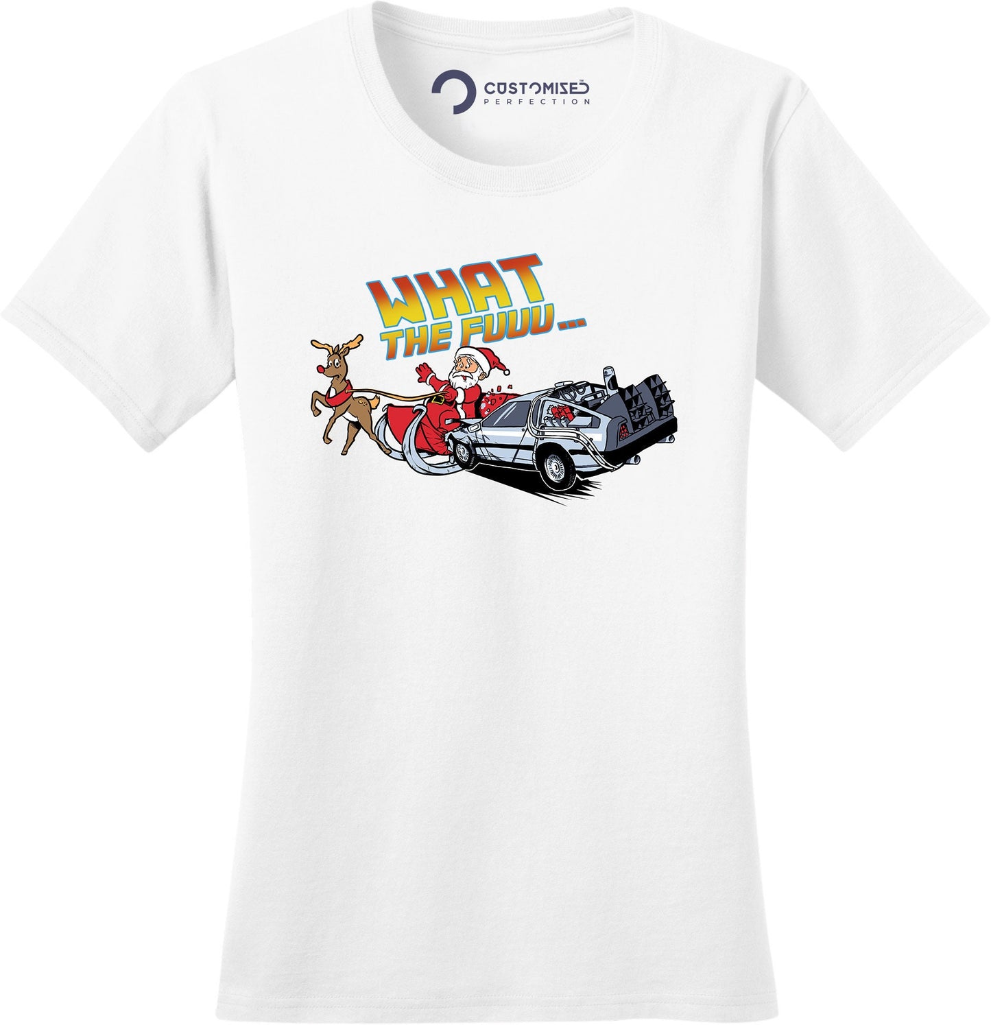 Funny Santa Shirt for Women, Back to the Christmas Future Tee, Holiday Gift Shirt, Funny Christmas Tee, 88mph Car Crashes Santa Ladies Shirt