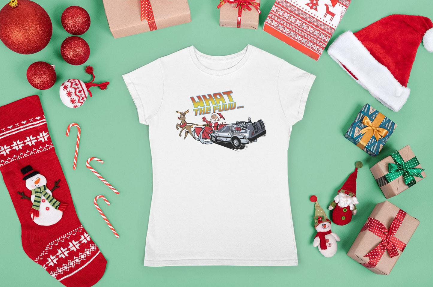 Funny Santa Shirt for Women, Back to the Christmas Future Tee, Holiday Gift Shirt, Funny Christmas Tee, 88mph Car Crashes Santa Ladies Shirt