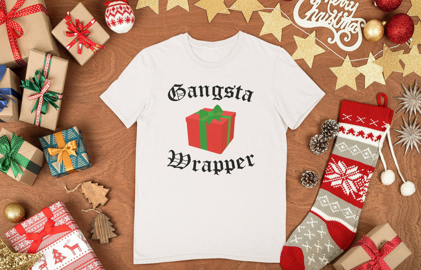 Gangsta Wrapper Shirt, Funny Christmas Shirt for Men, Funny Family Christmas Tee, Funny Holiday T Shirt, Christmas Party T Shirt