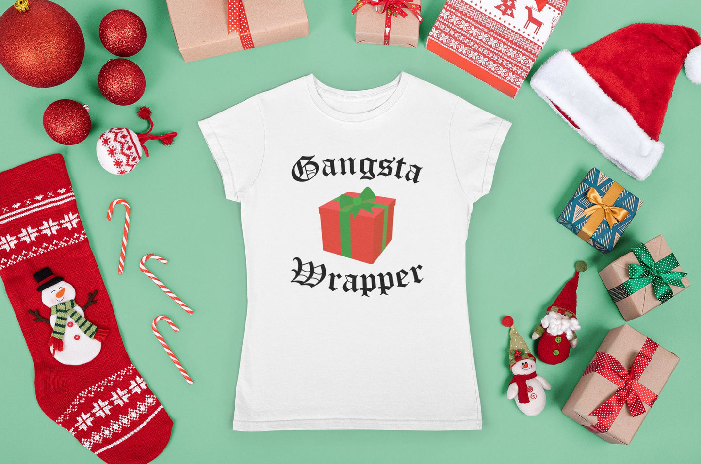 Funny Christmas Shirt for Women, Funny Gift for Her, Funny Xmas Holiday T Shirt, Christmas Party T Shirt, Gangsta Wrapper Xmas Ladies Shirt