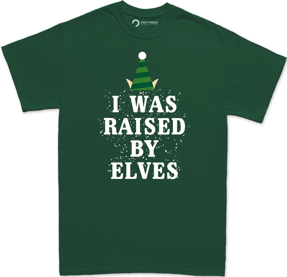 Funny Elf Christmas Shirt for Men, Funny Christmas Tee, Christmas Elf Gift Shirt, Funny Holiday T Shirt, I Was Raised By Elves Mens T Shirt