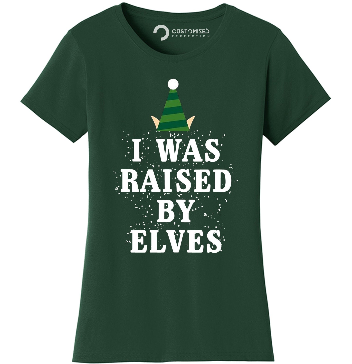 Funny Elf Christmas Shirt for Women, Funny Christmas T Shirt, Xmas Elf Gift Shirt, Funny Holiday T Shirt, I Was Raised By Elves Ladies Shirt