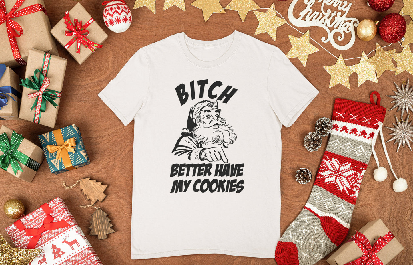 Funny Santa Claus Shirt for Men, Funny Christmas Santa Cookies Shirt, Christmas Bitch Please Shirt, Bitch Better Have My Cookies Mens Shirt