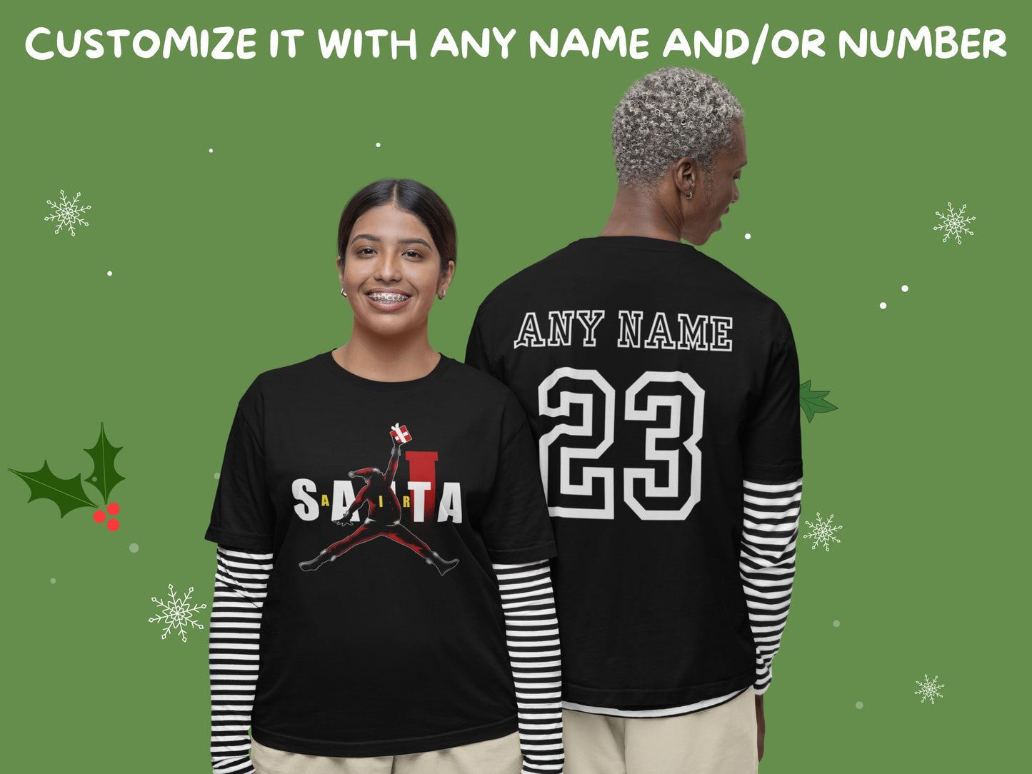 Air Santa Shirt, Black Santa, Basketball Christmas Shirt, Custom Christmas Gift, Matching Christmas Shirts for Families