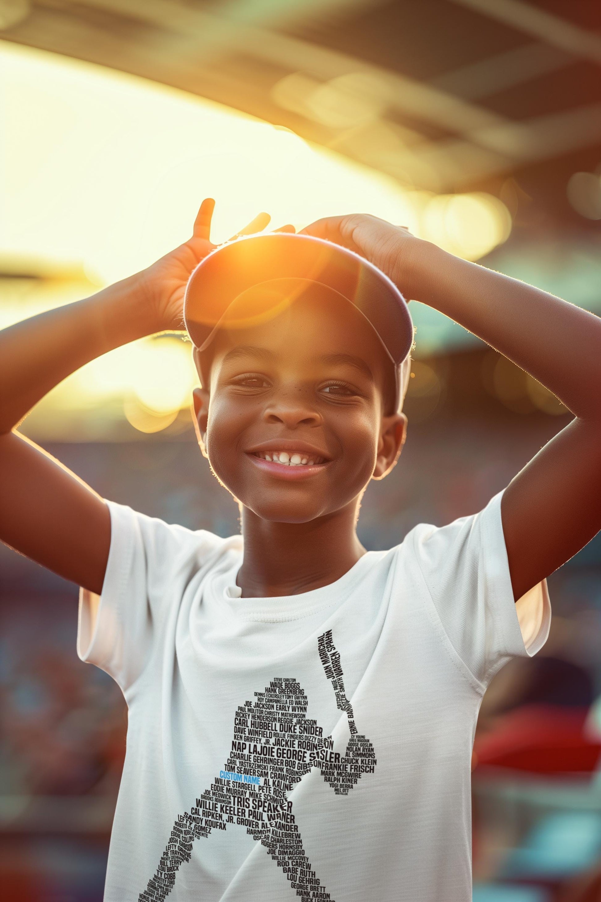 Custom baseball shirt depicting a baseball batter (hitter) who&#39;s shape is made out of famous baseball players like BabeRuth, Mickey Mantel, Joe Dimaggio and other hall of famers.