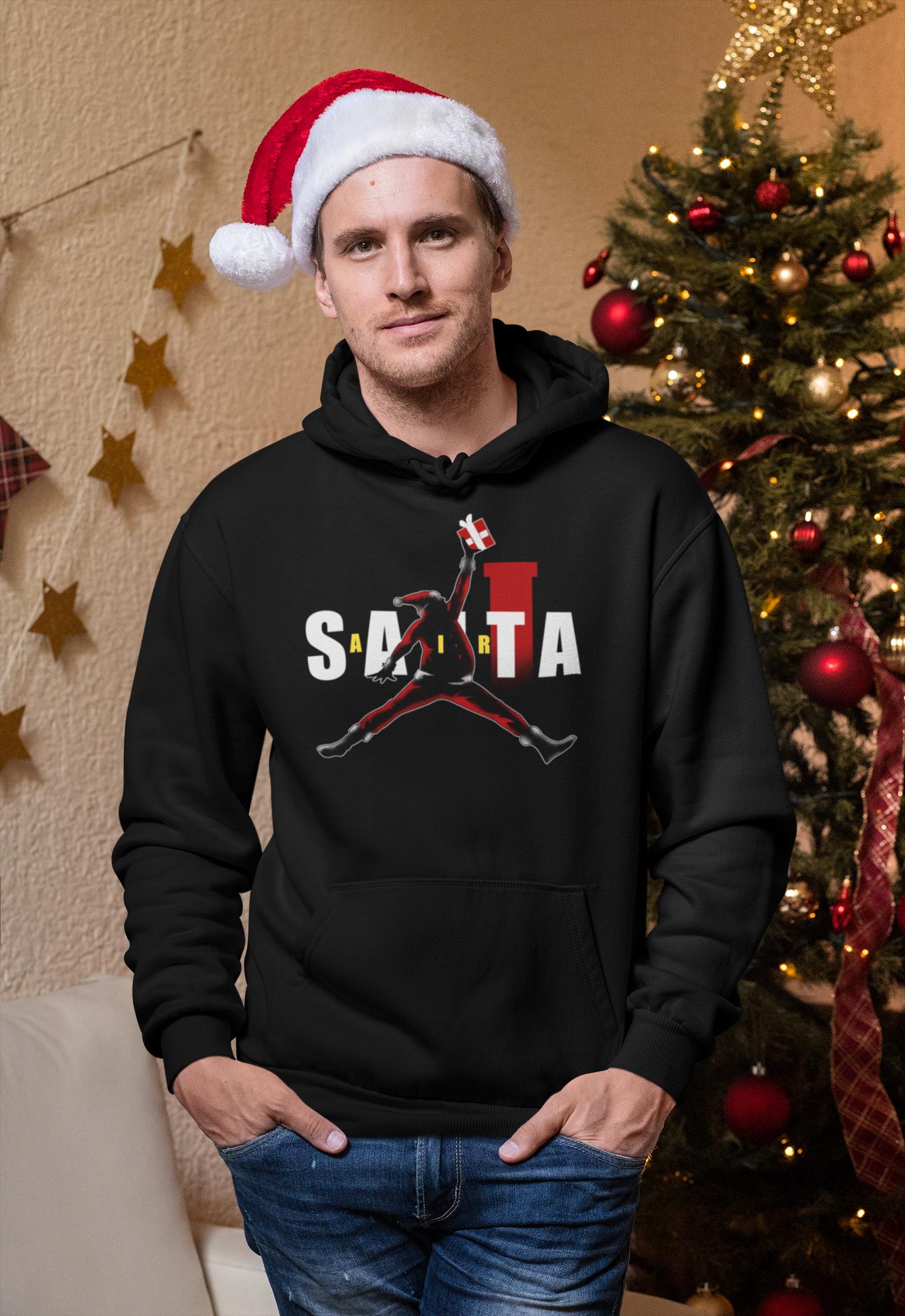 Air Santa Hoodie, Black Santa, Basketball Christmas, Santa Hooded Sweatshirt, Matching Christmas Sweatshirt for Families