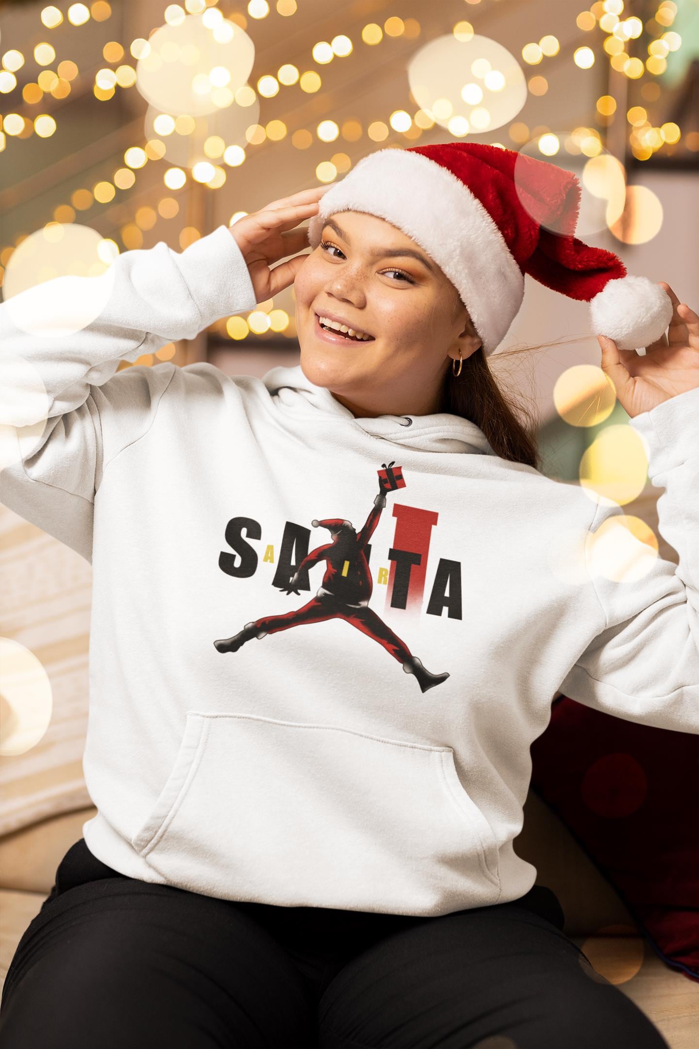 Air Santa Hoodie, Black Santa, Basketball Christmas, Santa Hooded Sweatshirt, Matching Christmas Sweatshirt for Families